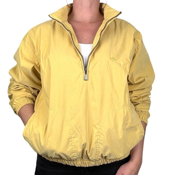 Antigua Women's Golf Jacket Windbreaker Large Yellow Half Zip Pockets Outdoors - Picture 4 of 12